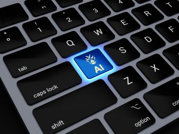 a computer keyboard with a blue light on it